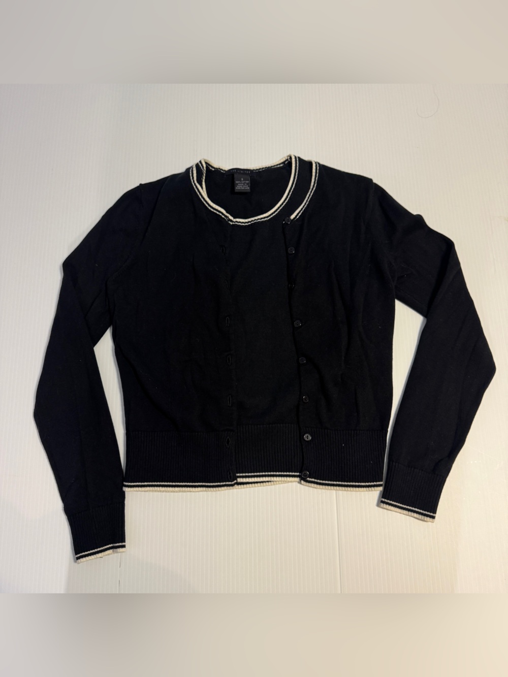The Limited 2 Piece Cardigan Sweater Vest Set Black Ivory Preppy Y2K Small